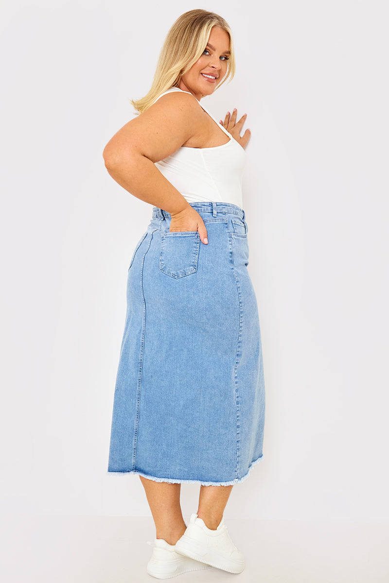Denim Split Detail Midi Skirt