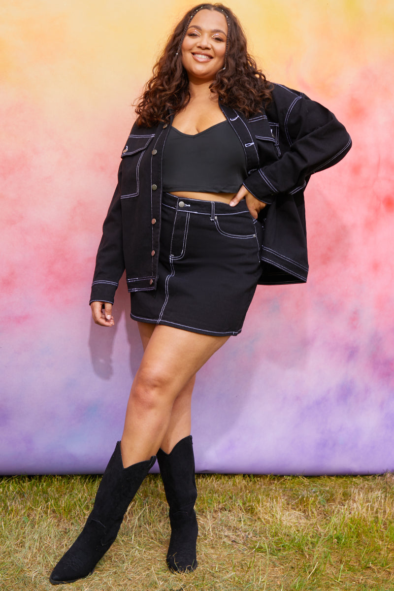 Denim Skirt With Contrast Stitching Co ord