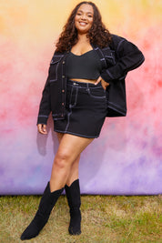 Denim Skirt With Contrast Stitching Co ord