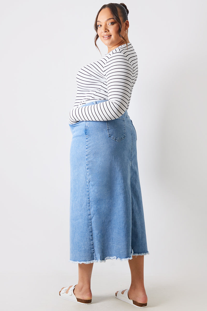 Denim Split Detail Midi Skirt