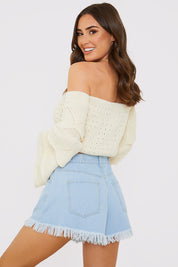 Light Wash Flared Denim Shorts