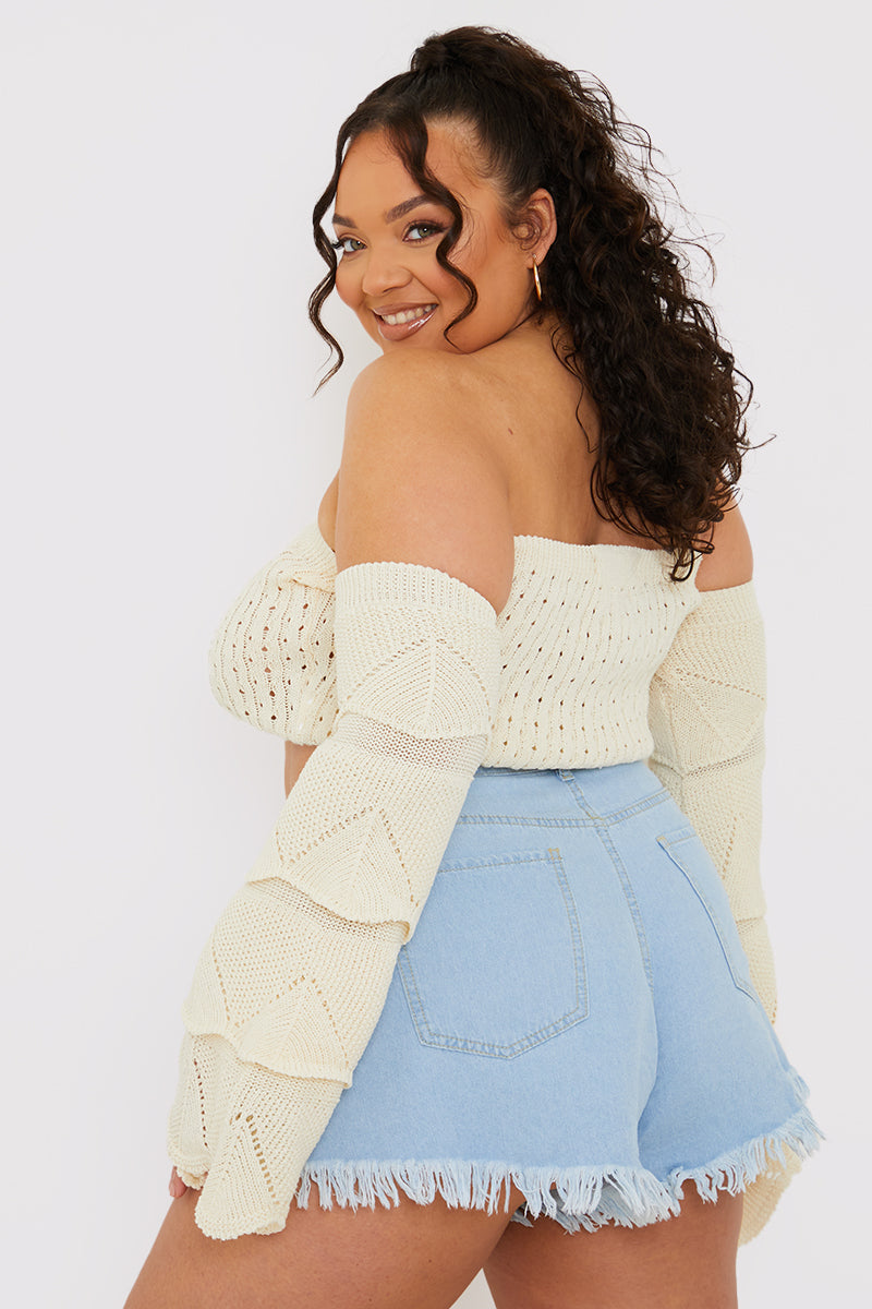 Light Wash Flared Denim Shorts