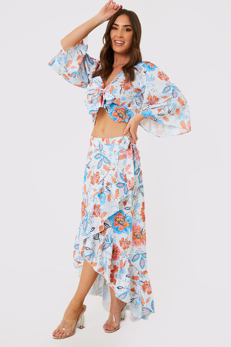 Multi Floral Frill Detail Wrap Maxi Skirt – InTheStyle