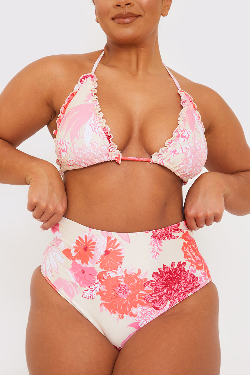 Floral Print High Waisted Bikini Bottom