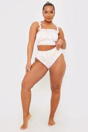 Scarf Print Shirred High Waisted Bikini Bottom