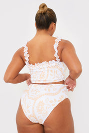 Scarf Print Shirred High Waisted Bikini Bottom