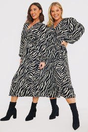 Zebra Woven Printed Wrap Midi Dress