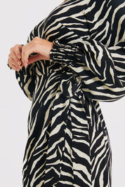 Zebra Woven Printed Wrap Midi Dress