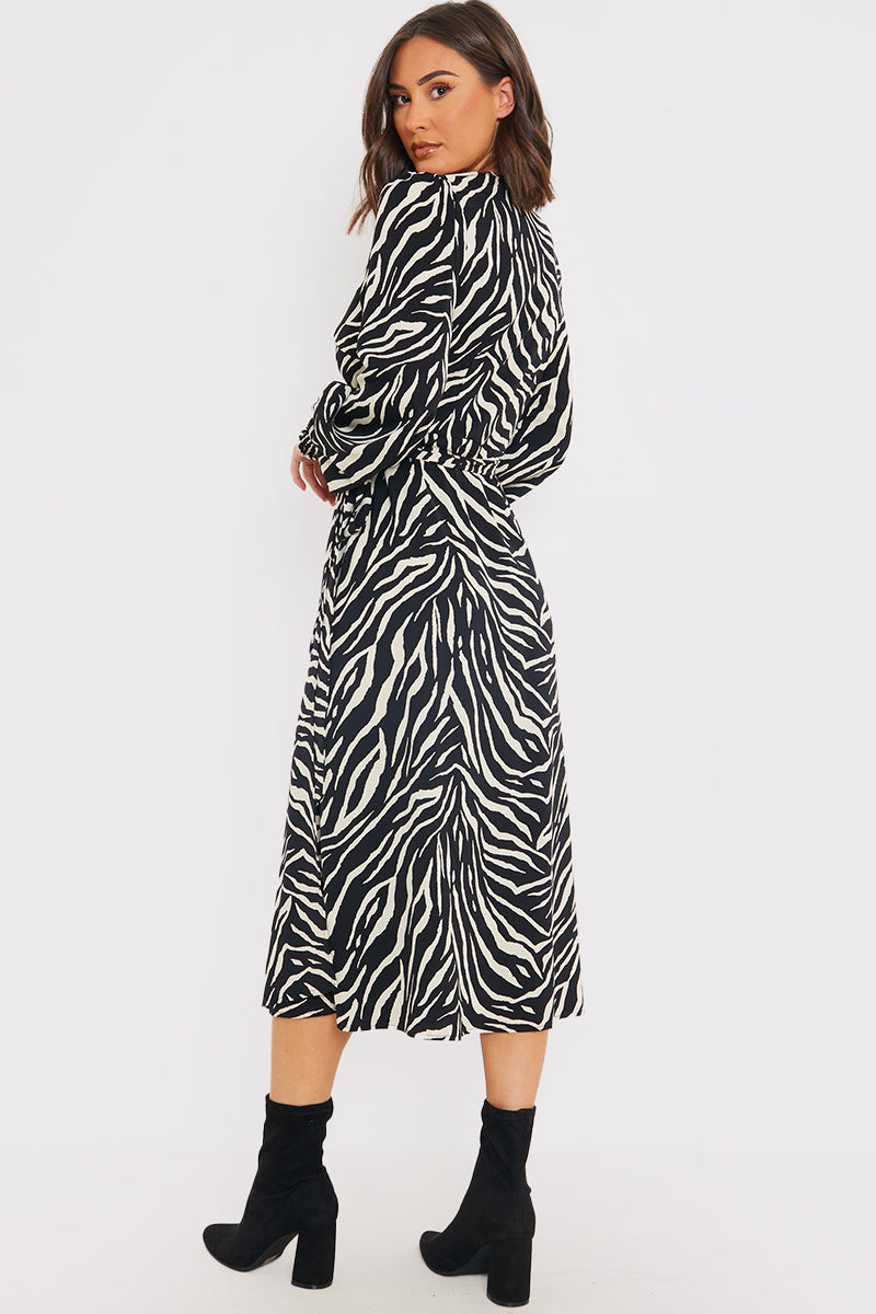 Zebra Woven Printed Wrap Midi Dress