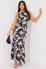Floral Print Cowl Neck Maxi Dress