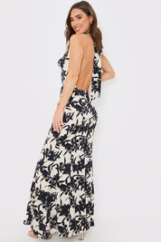 Floral Print Cowl Neck Maxi Dress