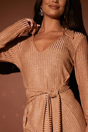 Metallic Rib Tie Waist Midaxi Dress