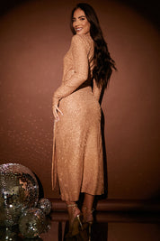 Metallic Rib Tie Waist Midaxi Dress