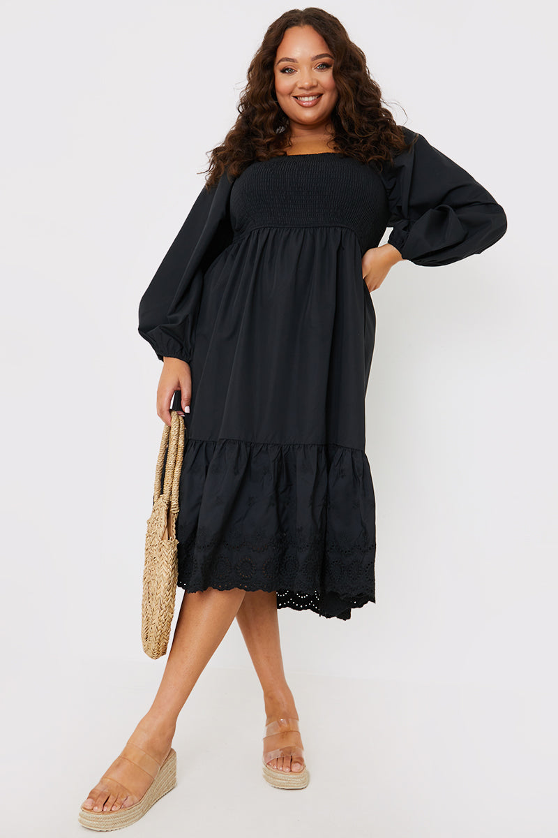 black midi dress with knee high boots Ocean Of Tenderness Midi Dress