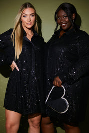 Sequin Oversized Shirt Dress