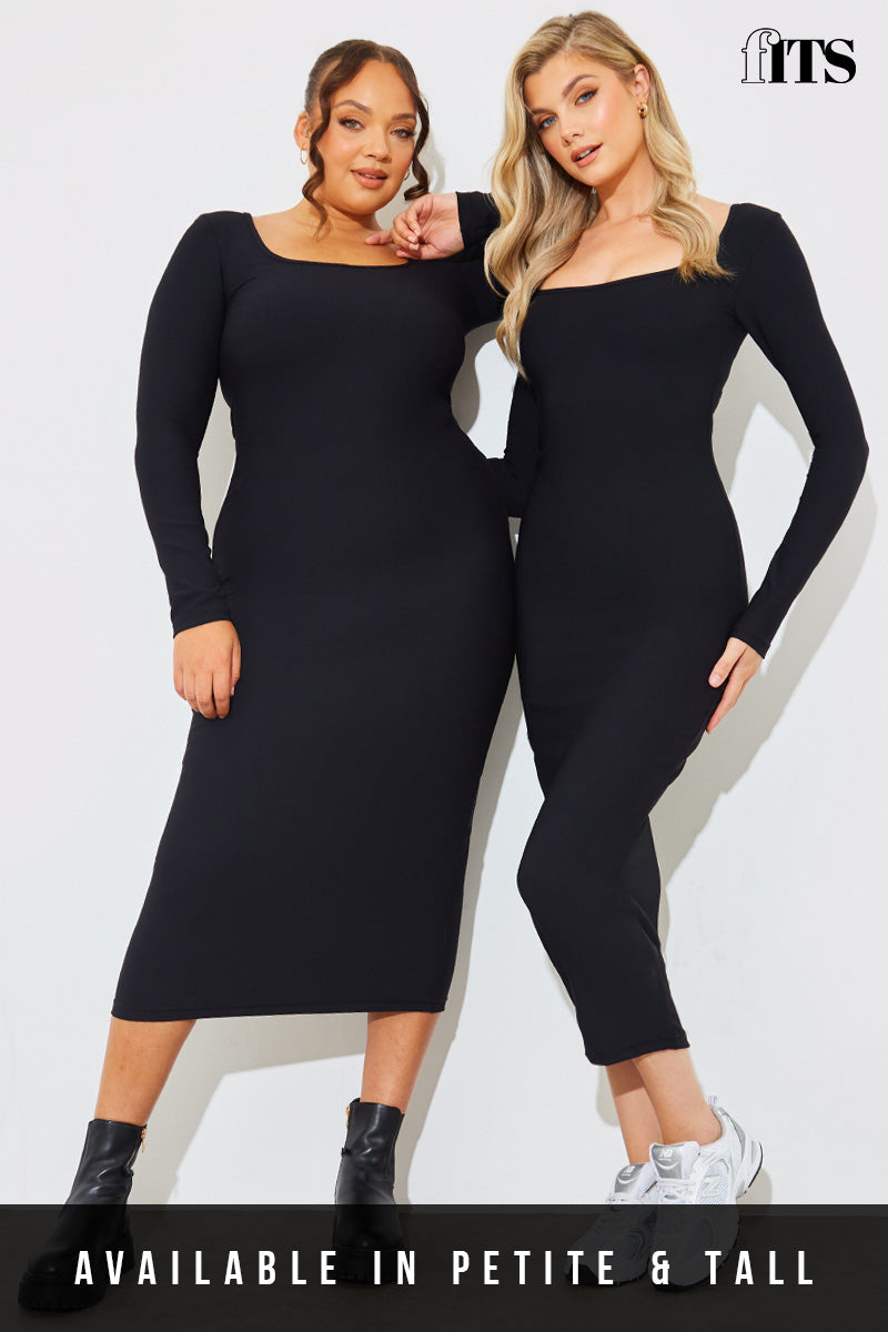 Scoop Neck Rib Midaxi Dress
