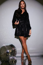Sequin V Neck Smock Dress