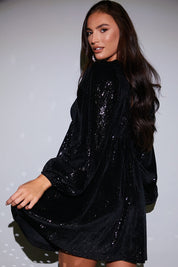 Sequin V Neck Smock Dress