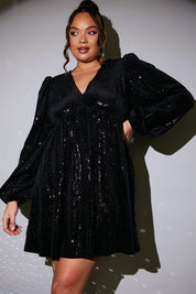 Sequin V Neck Smock Dress