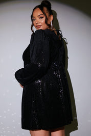 Sequin V Neck Smock Dress