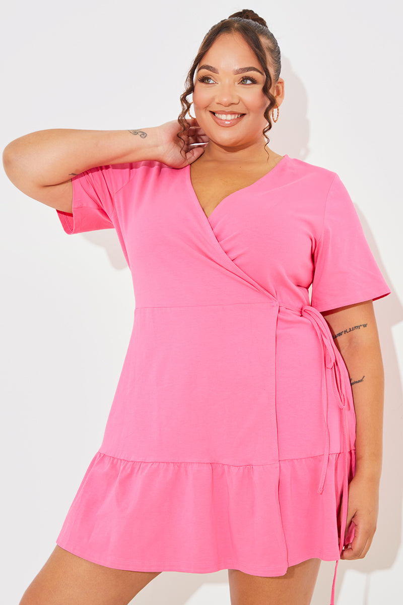 Short Sleeve Wrap Swing Dress