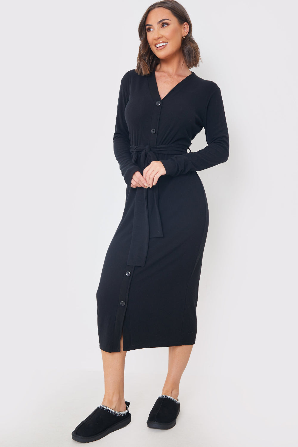 Ribbed Belted Midi Dress
