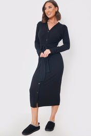 Ribbed Belted Midi Dress