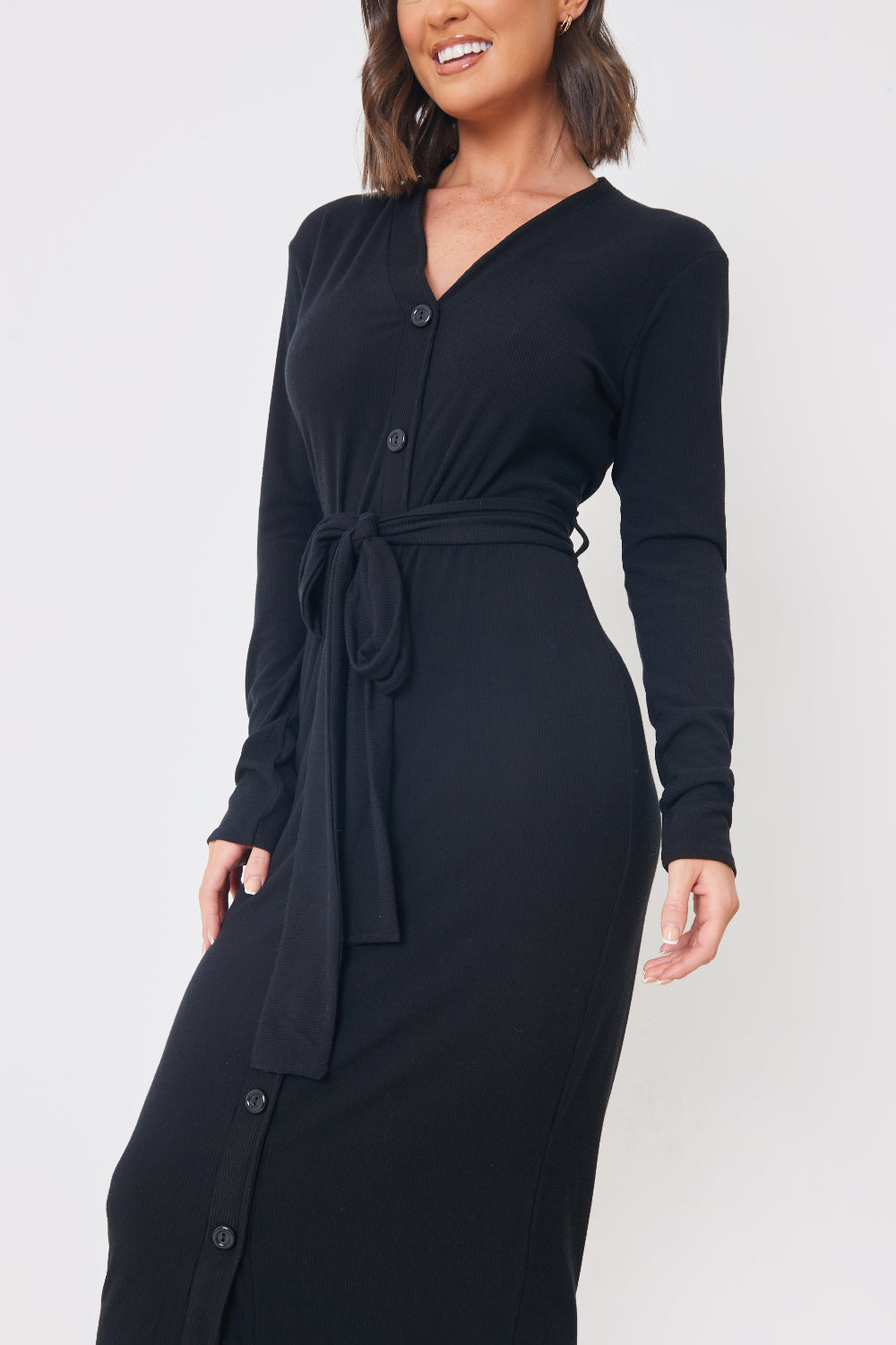 Ribbed Belted Midi Dress