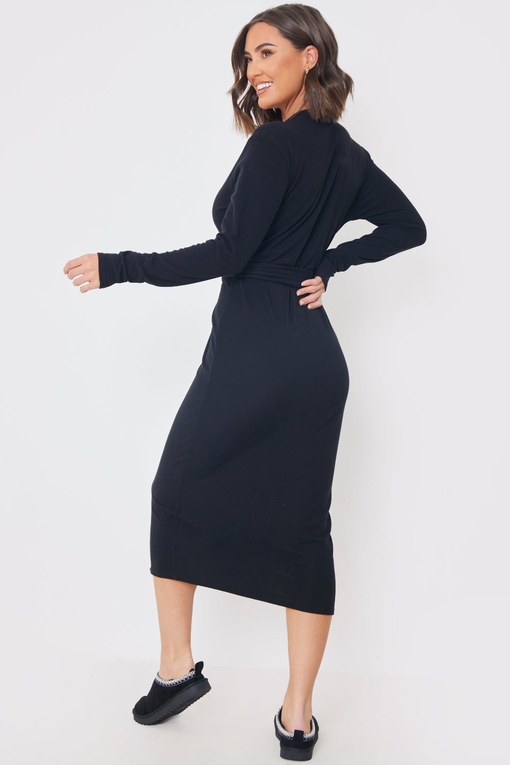 Ribbed Belted Midi Dress