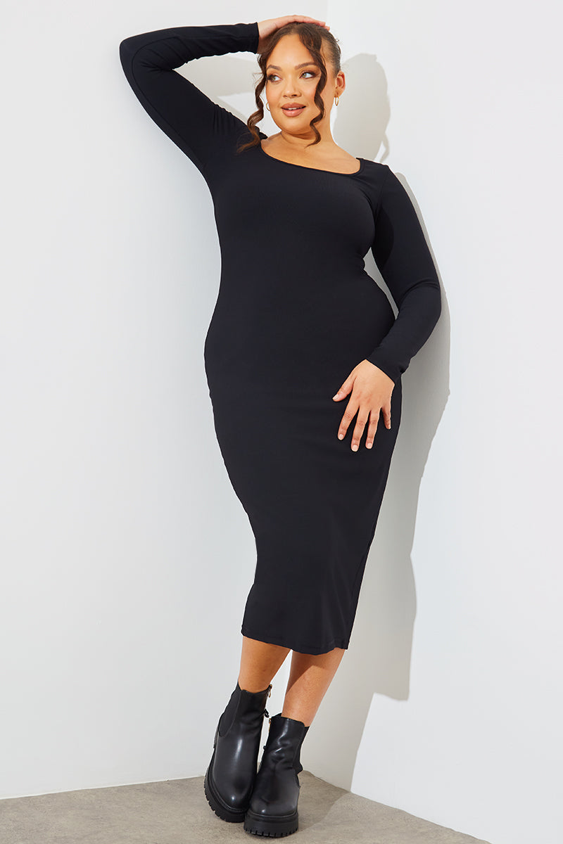 Scoop Neck Rib Midaxi Dress