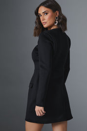 Black Square Neck Sinched Waist Structured Mini Dress