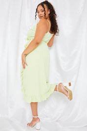 Wrap Front Frill Detail Midi Dress