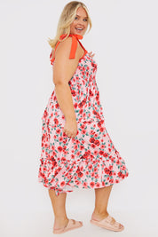 Shirred Bust Ruffle Midi Dress