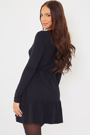 Wrap Neckline Long Sleeve Mini Dress