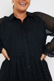 Metallic Dobby Collared Smock Dress