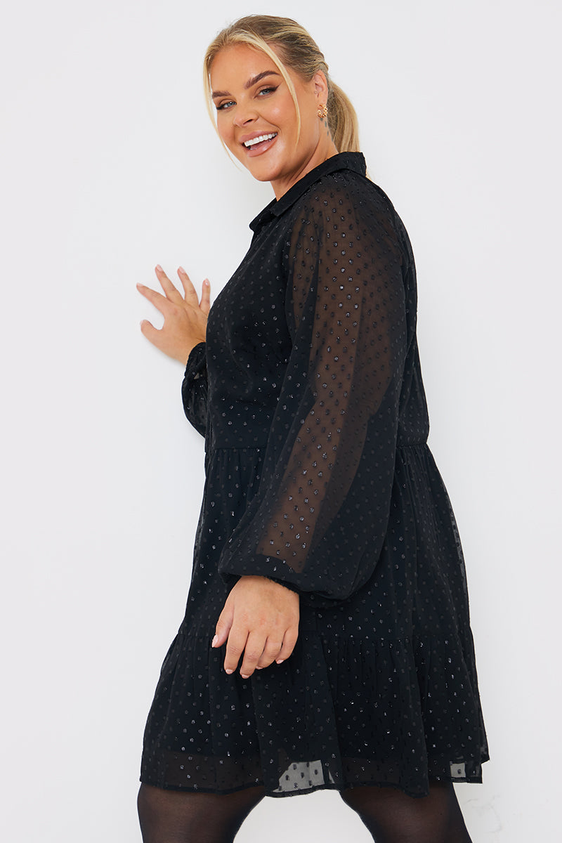 Metallic Dobby Collared Smock Dress