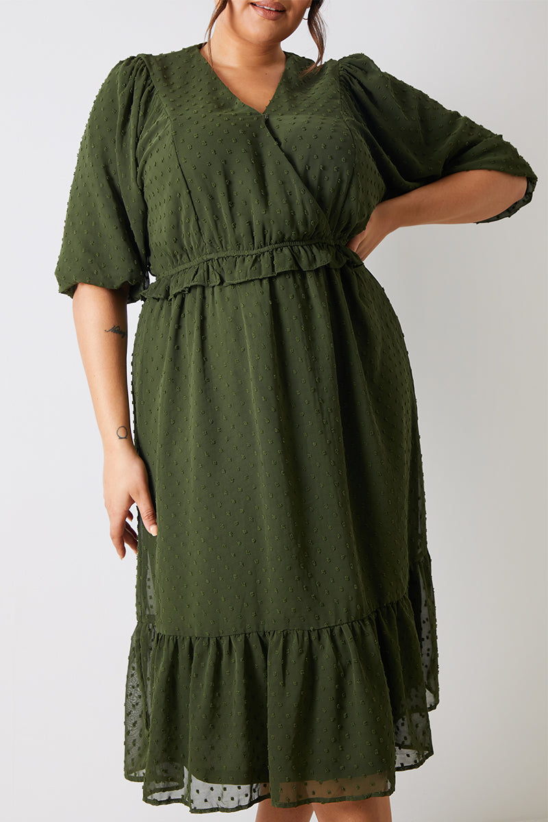 Dobby Chiffon Frill Detail Midi Dress