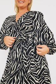 Zebra Woven Printed Wrap Midi Dress