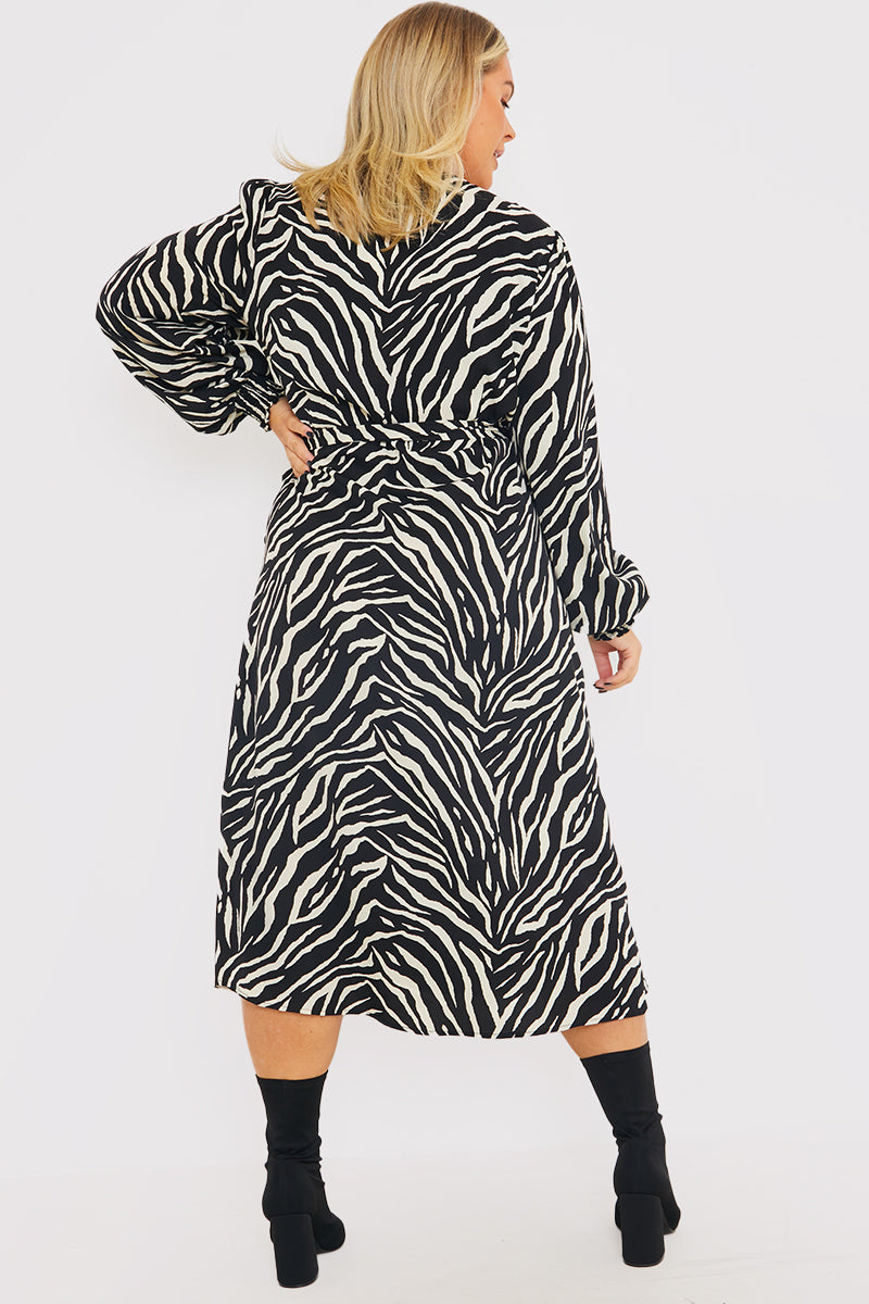 Zebra Woven Printed Wrap Midi Dress