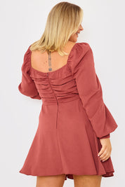 Channel Front Ruched Balloon Sleeve Shift Dress