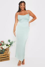 Satin Cowl Neck Maxi Dress