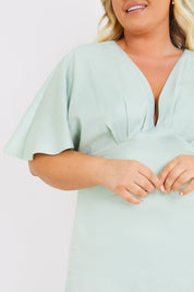 Satin Flutter Sleeve GatheSide Dress