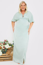Satin Flutter Sleeve GatheSide Dress