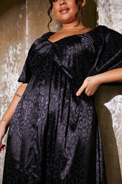 Satin Jacquard Flutter Midi Dress