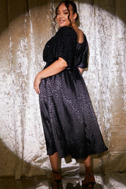 Satin Jacquard Flutter Midi Dress