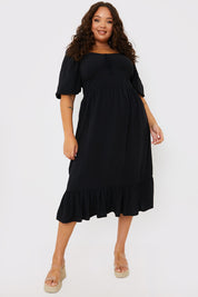 Tie Front Sweerheart Puff Sleeve Midi Dress