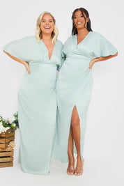Satin Flutter Sleeve GatheSide Dress