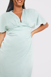 Satin Flutter Sleeve GatheSide Dress