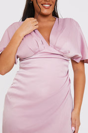 Satin Flutter Sleeve GatheSide Dress