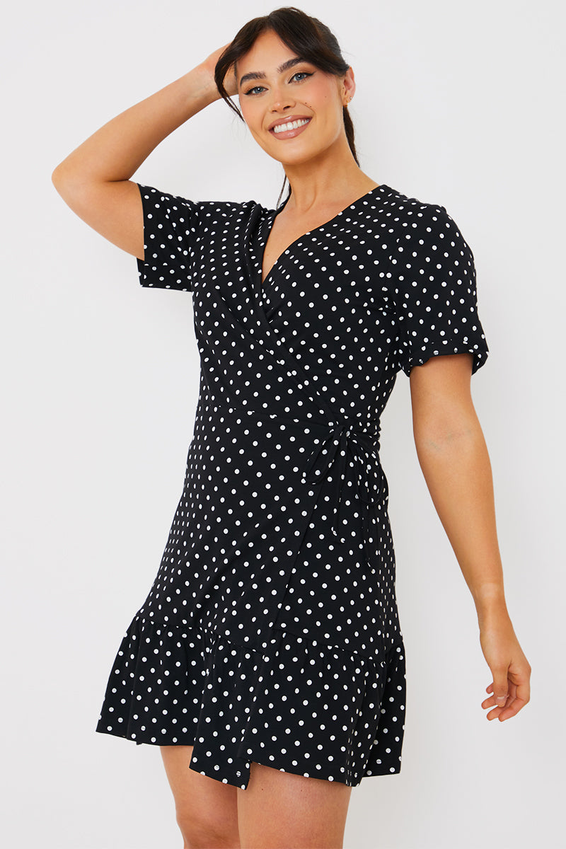Polka Dot Printing Stitching Wrapped Chest A Swing Maxi Dress